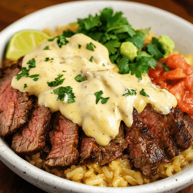 Steak & Rice Bowl with Queso Sauce