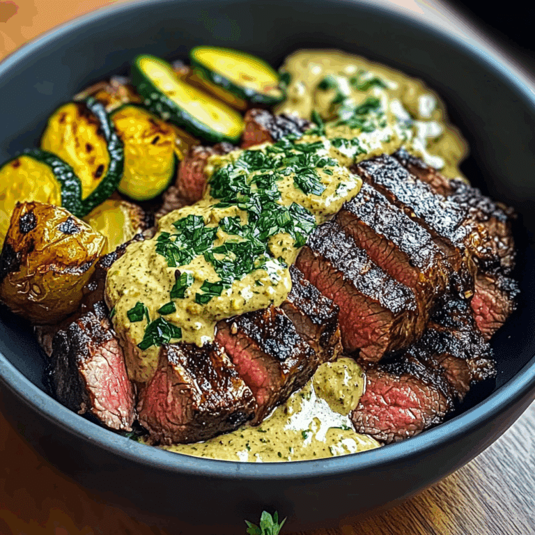 Grilled Steak Bowl with Zucchini Sauce