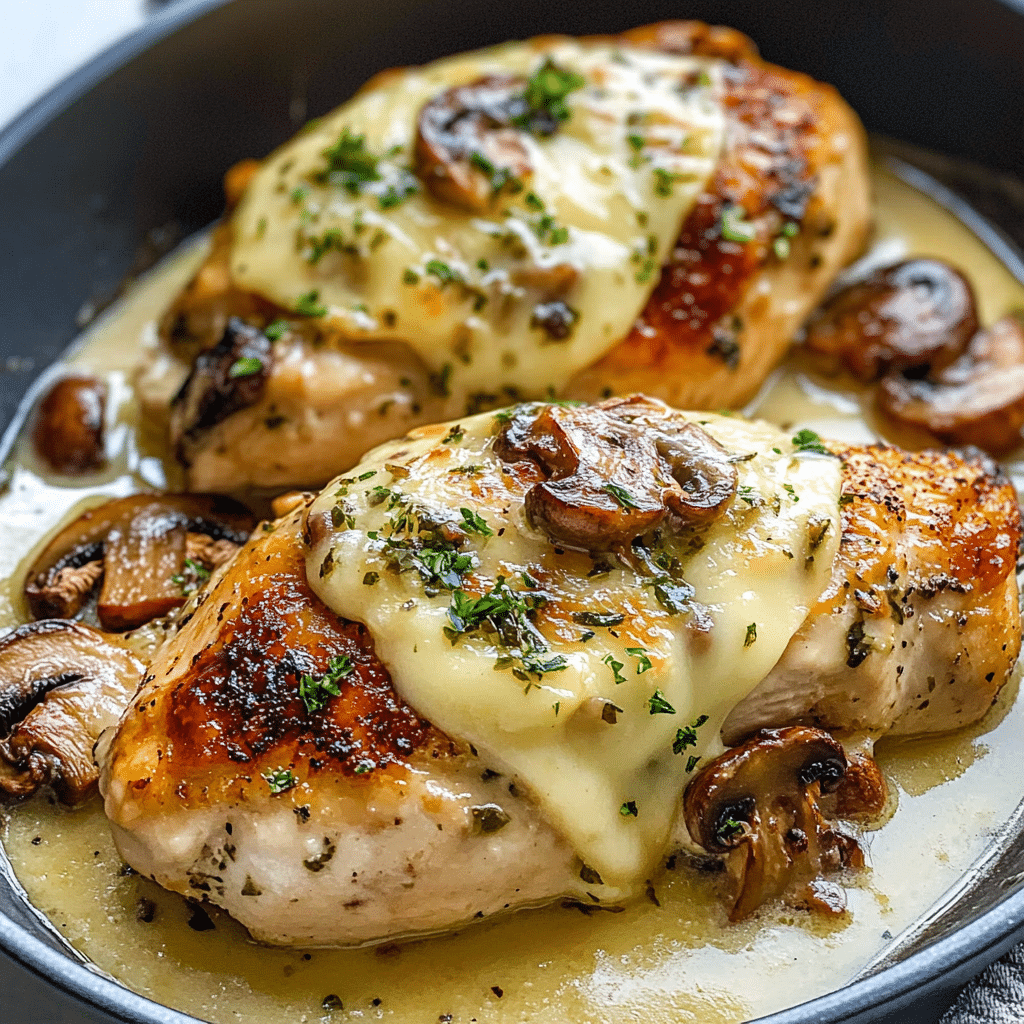 Mushroom & Cheese Stuffed Chicken in Garlic Butter