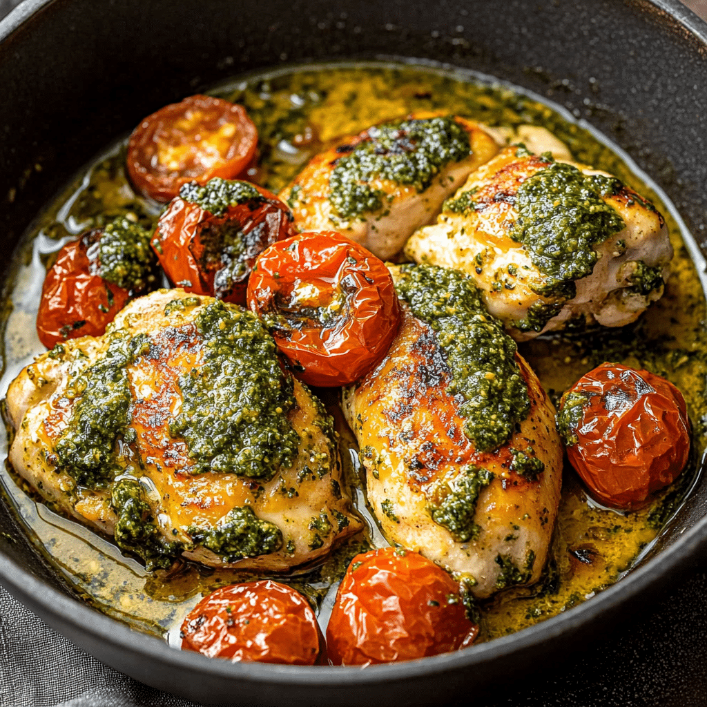 Pesto Chicken with Roasted Tomatoes