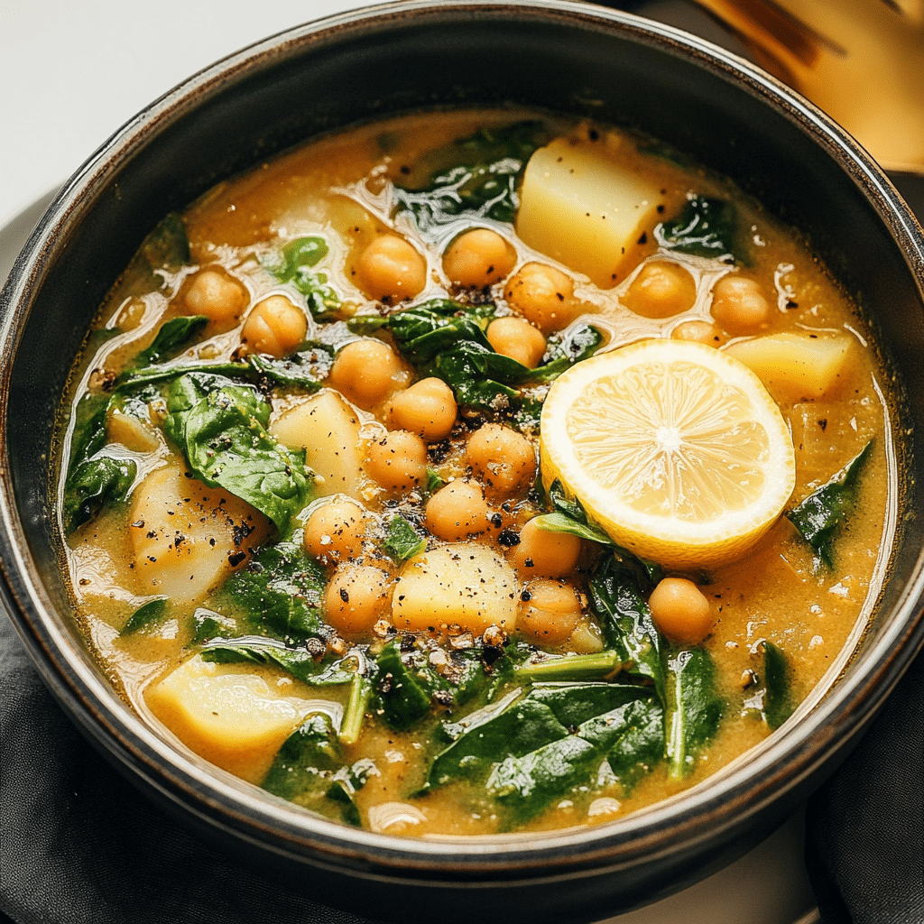 Lemony Chickpea Soup with Spinach and Potatoes