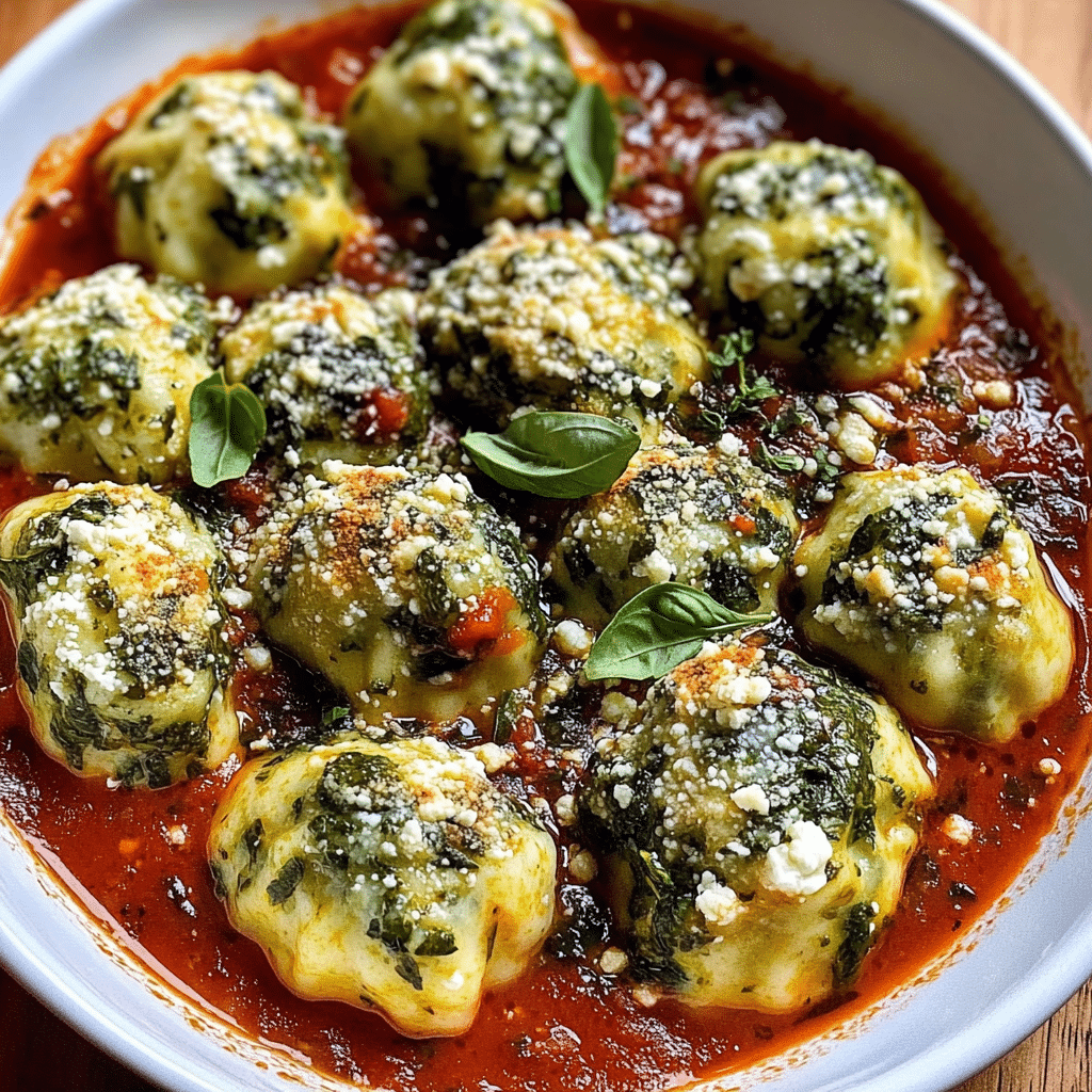 Spinach Ricotta Dumplings in Napoli Sauce