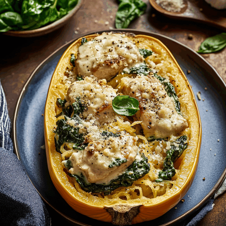 Spaghetti Squash with Creamed Spinach and Chicken