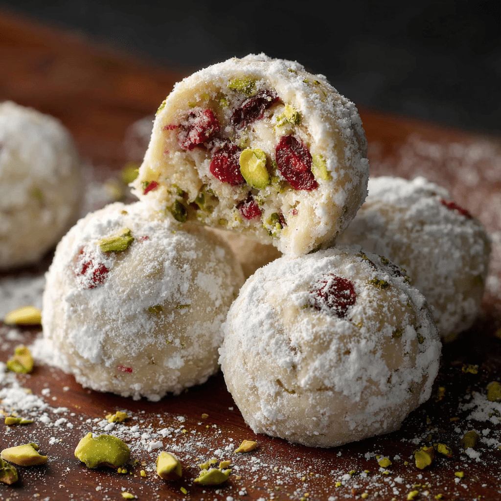 Cherry Pistachio Snowball Cookies